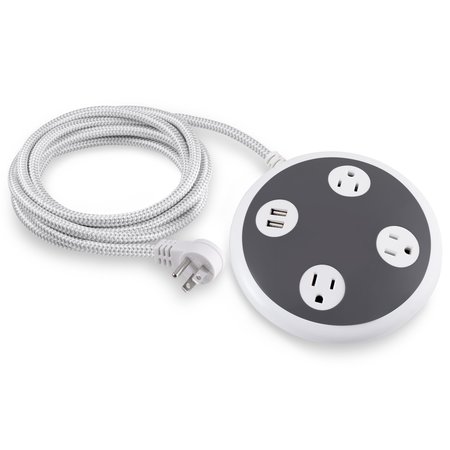 JASCO 3-Outlet Surge Orb with USB, 8ft, 450J, 2 Ports, 2.4A, Braided Cord, Pro Series 41386